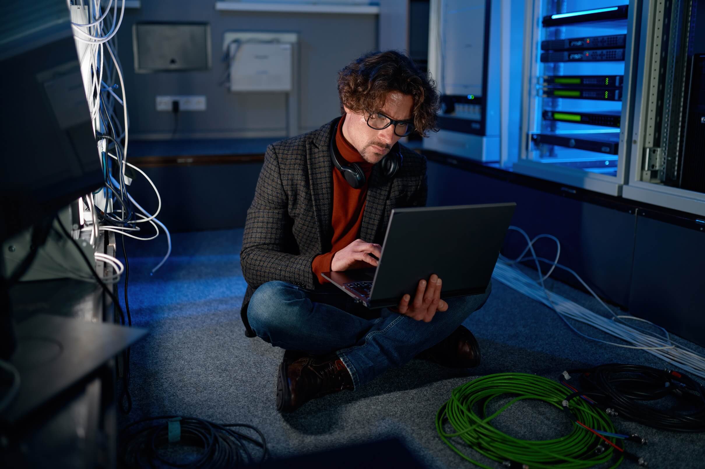 Technikraum mit Glasfaser-Netzwerkschränken